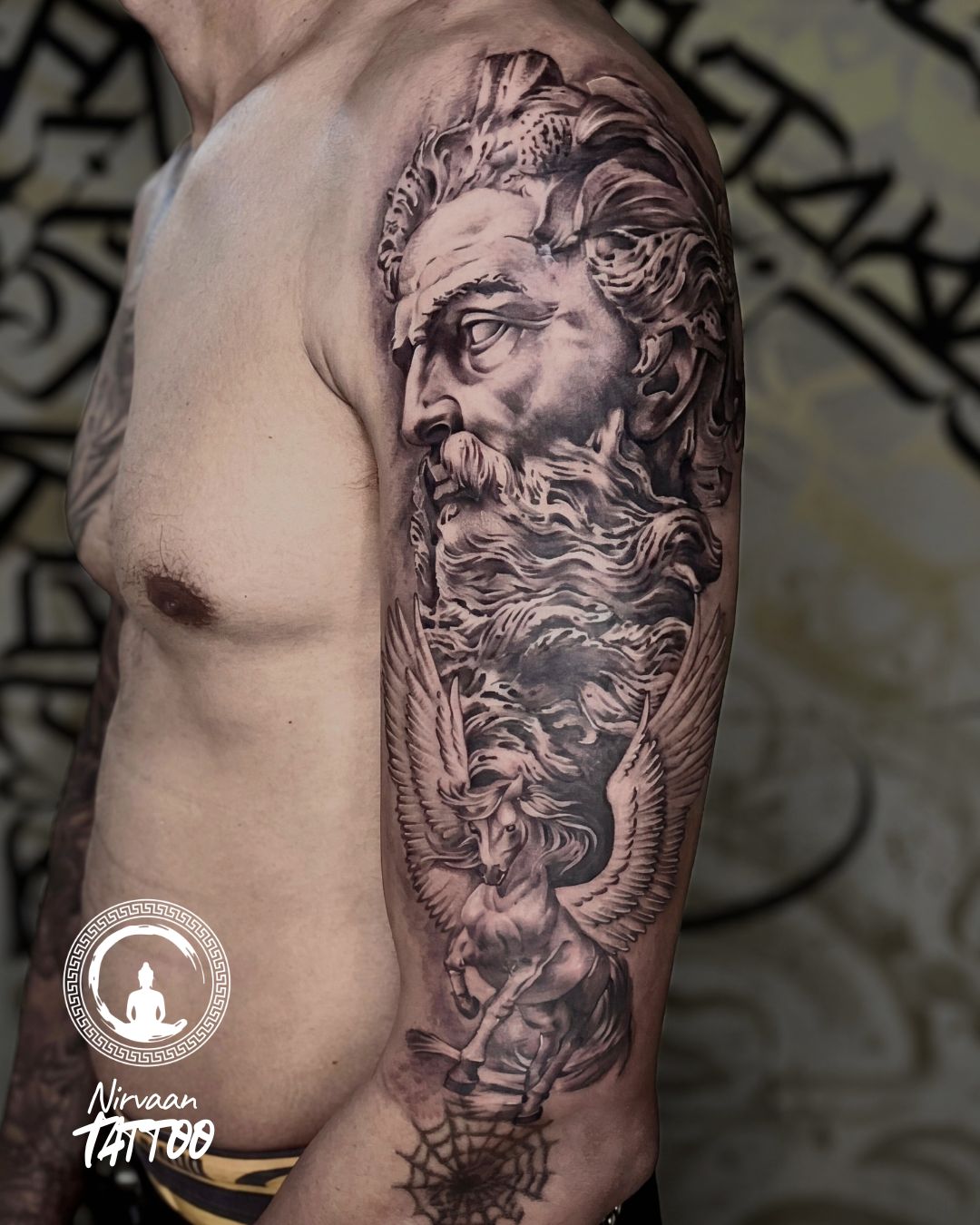 Greek god sleeve tattoo